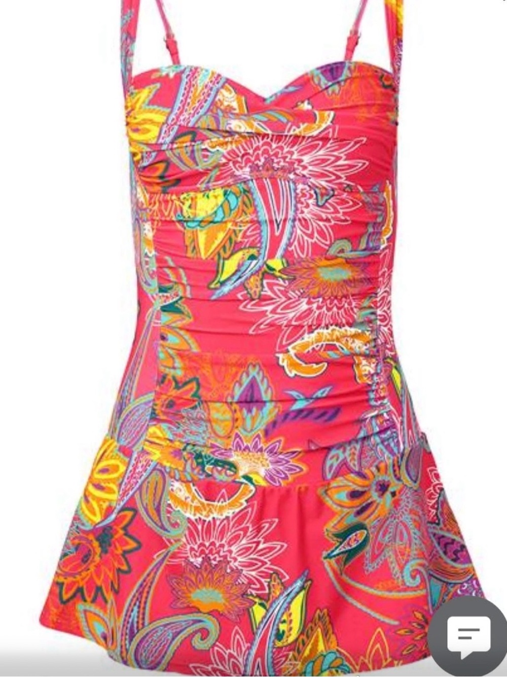 Women’s Pink Floral Ruched One-Piece Swimsuit with Skirt